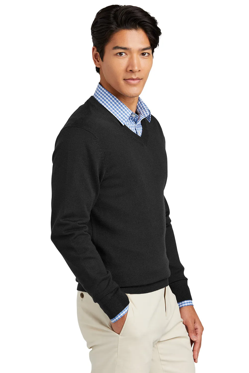 Brooks Brothers Mens Merino Long Sleeve V-Neck Sweater - Deep Black