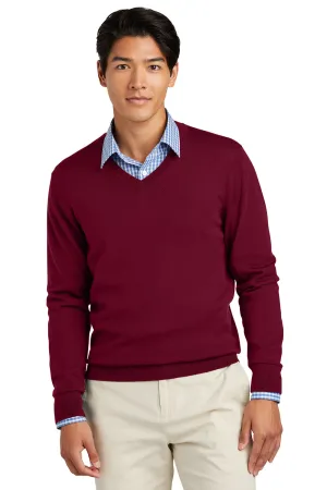Brooks Brothers Mens Merino Long Sleeve V-Neck Sweater - Vintage Port Red