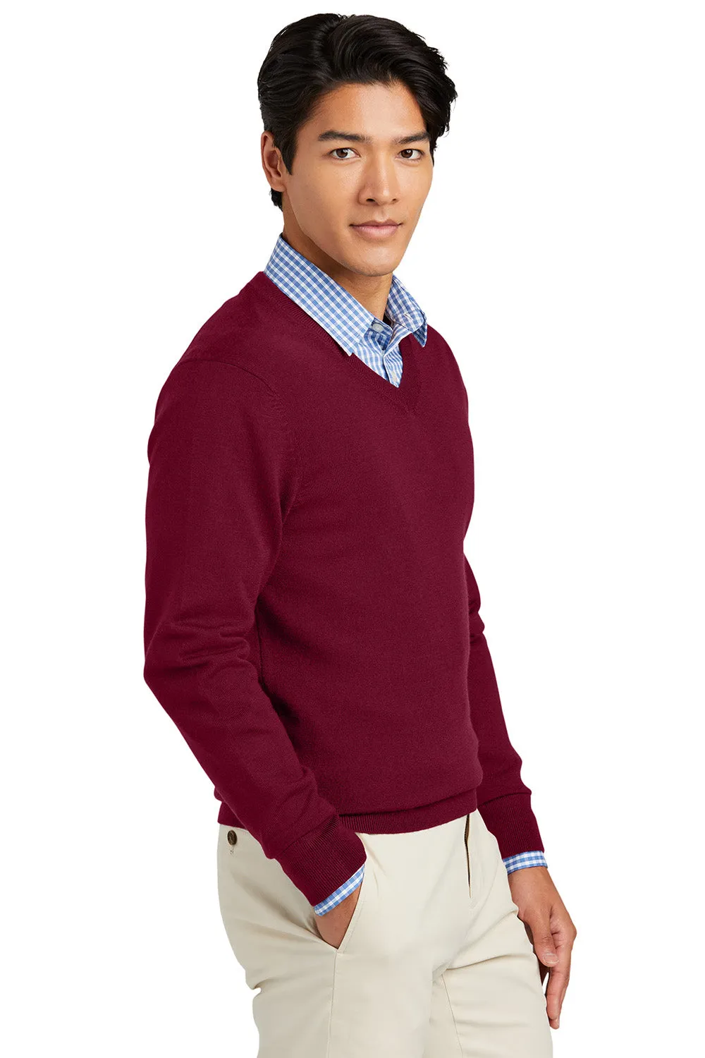 Brooks Brothers Mens Merino Long Sleeve V-Neck Sweater - Vintage Port Red