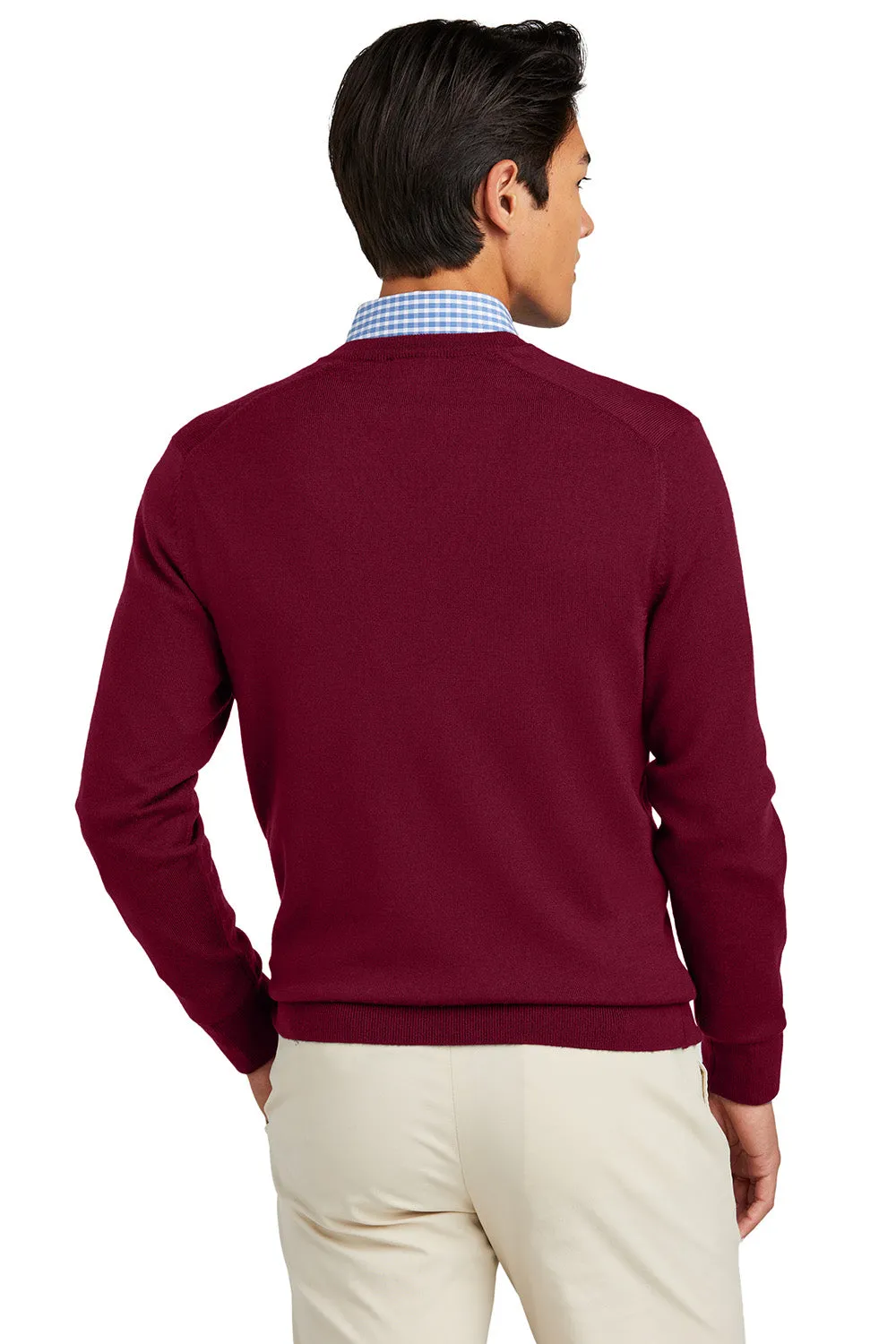 Brooks Brothers Mens Merino Long Sleeve V-Neck Sweater - Vintage Port Red