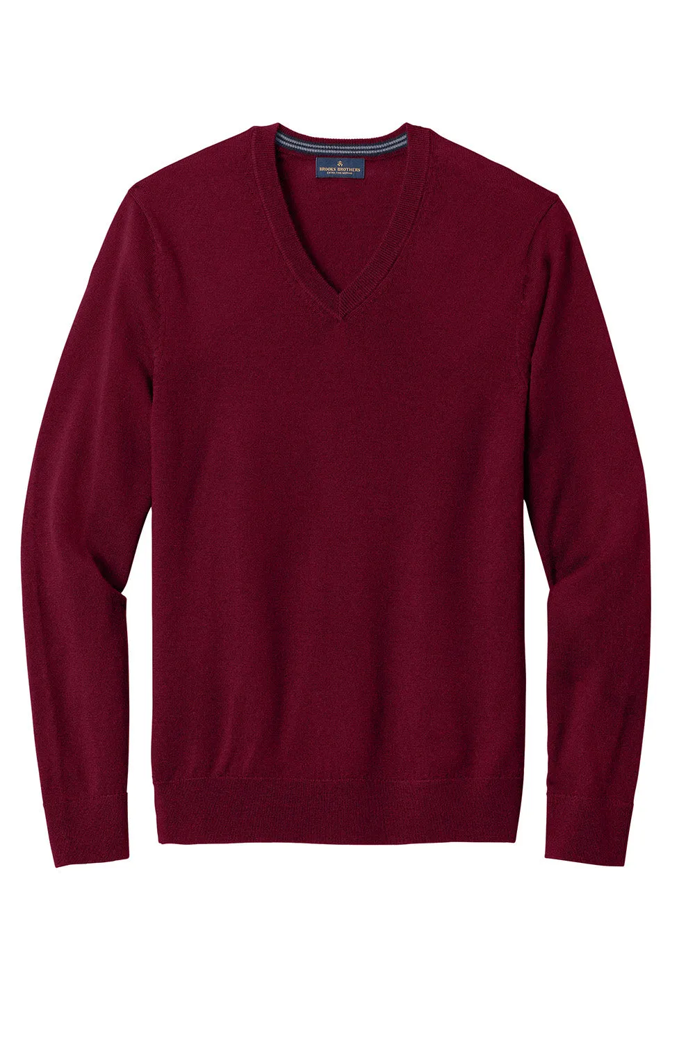Brooks Brothers Mens Merino Long Sleeve V-Neck Sweater - Vintage Port Red