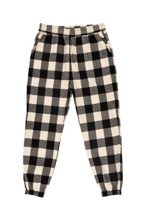Burnside Mens Flannel Jogger Sweatpants w/ Pockets - Ecru/Black