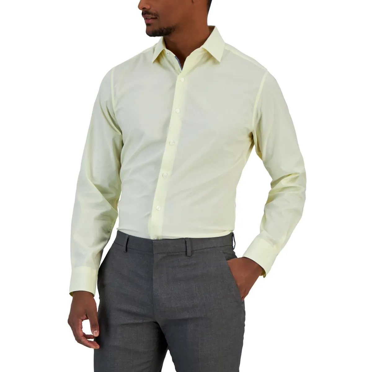 Chambray  Mens Solid Stretch Button-Down Shirt