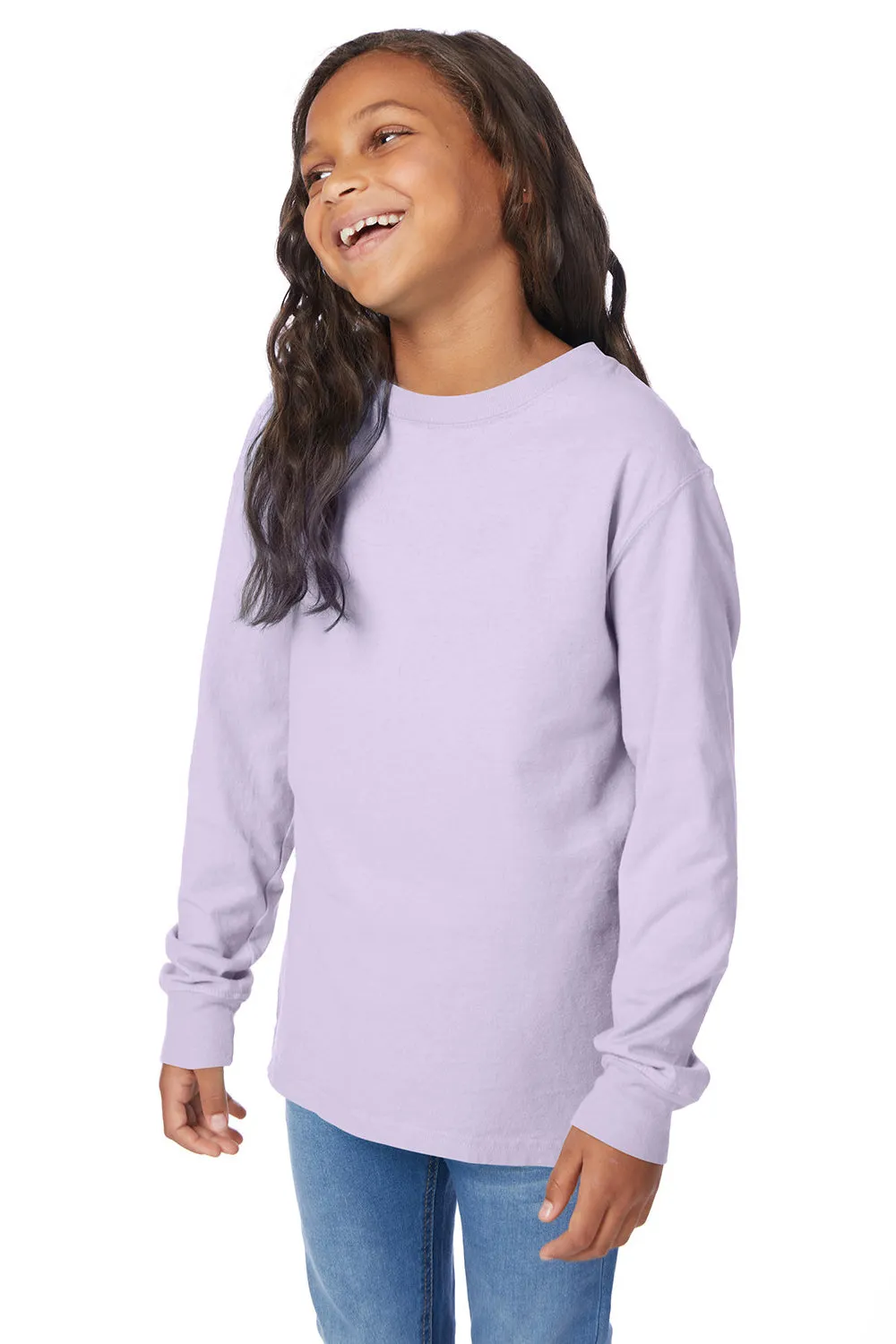 ComfortWash By Hanes Youth Garment Dyed Long Sleeve Crewneck T-Shirt - Future Lavender Purple
