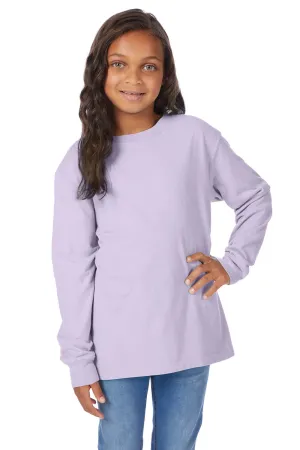 ComfortWash By Hanes Youth Garment Dyed Long Sleeve Crewneck T-Shirt - Future Lavender Purple
