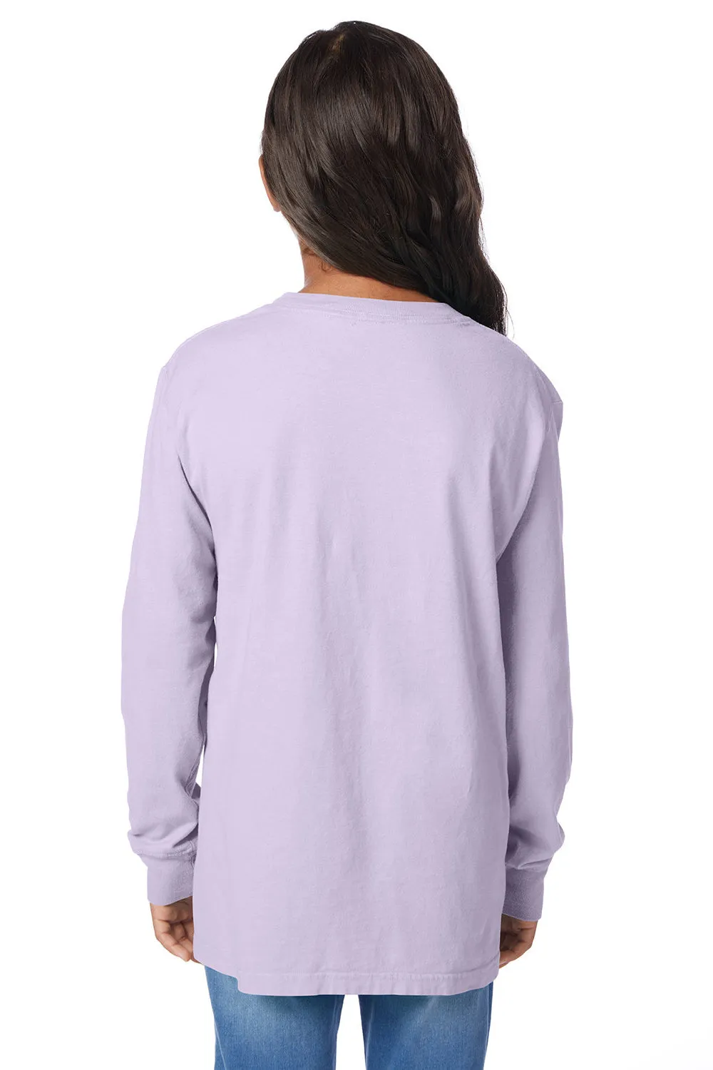 ComfortWash By Hanes Youth Garment Dyed Long Sleeve Crewneck T-Shirt - Future Lavender Purple