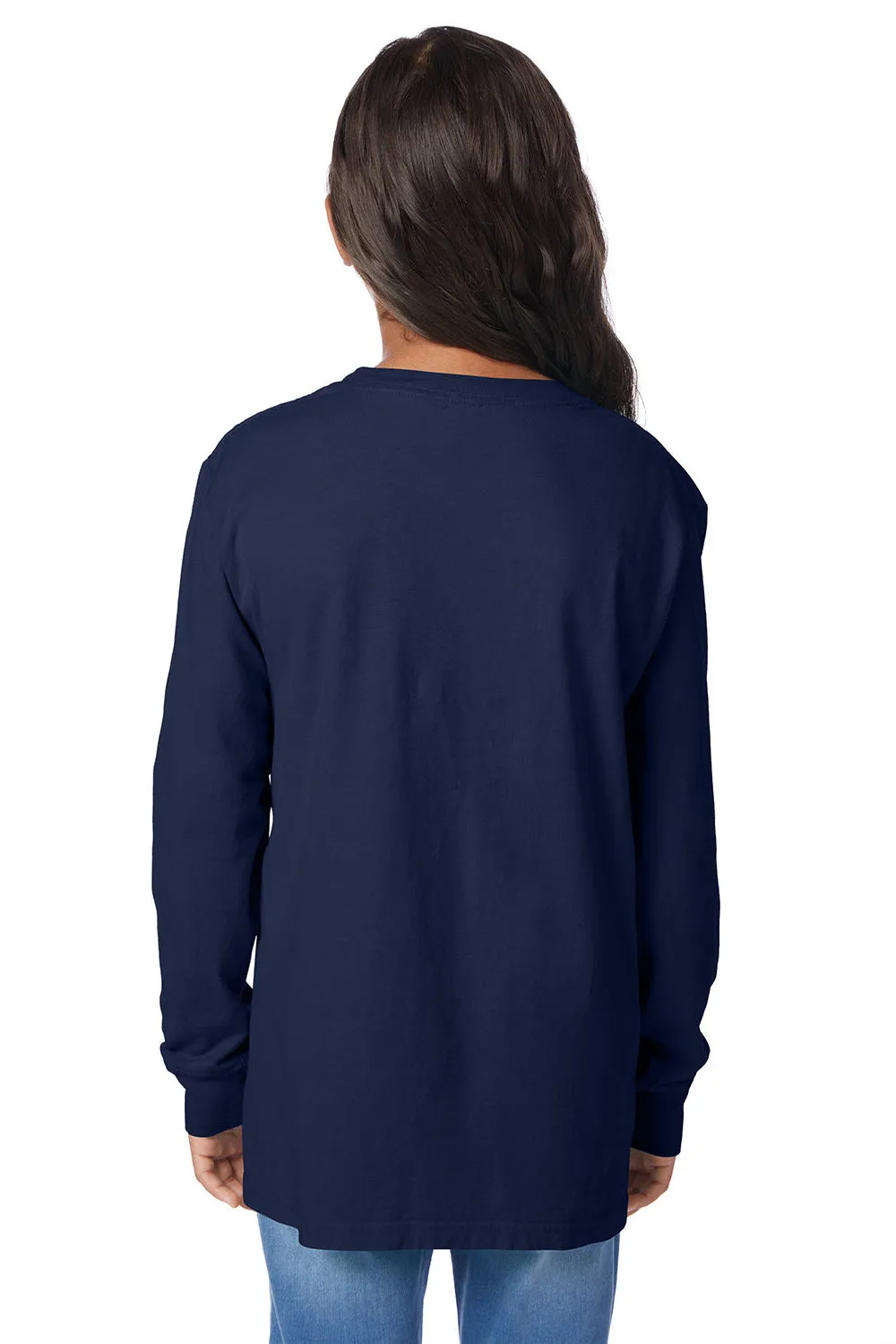 ComfortWash By Hanes Youth Garment Dyed Long Sleeve Crewneck T-Shirt - Navy Blue