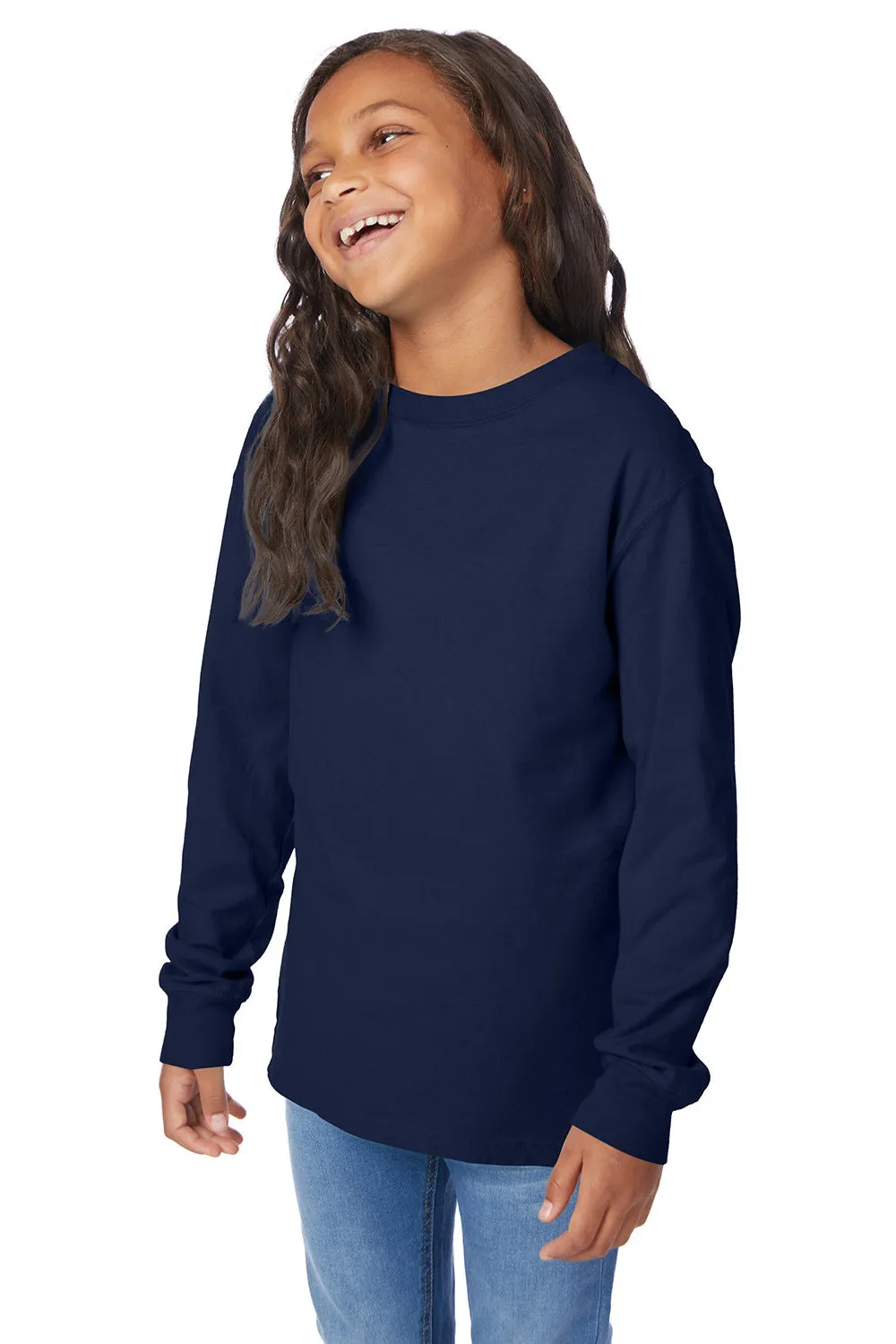 ComfortWash By Hanes Youth Garment Dyed Long Sleeve Crewneck T-Shirt - Navy Blue