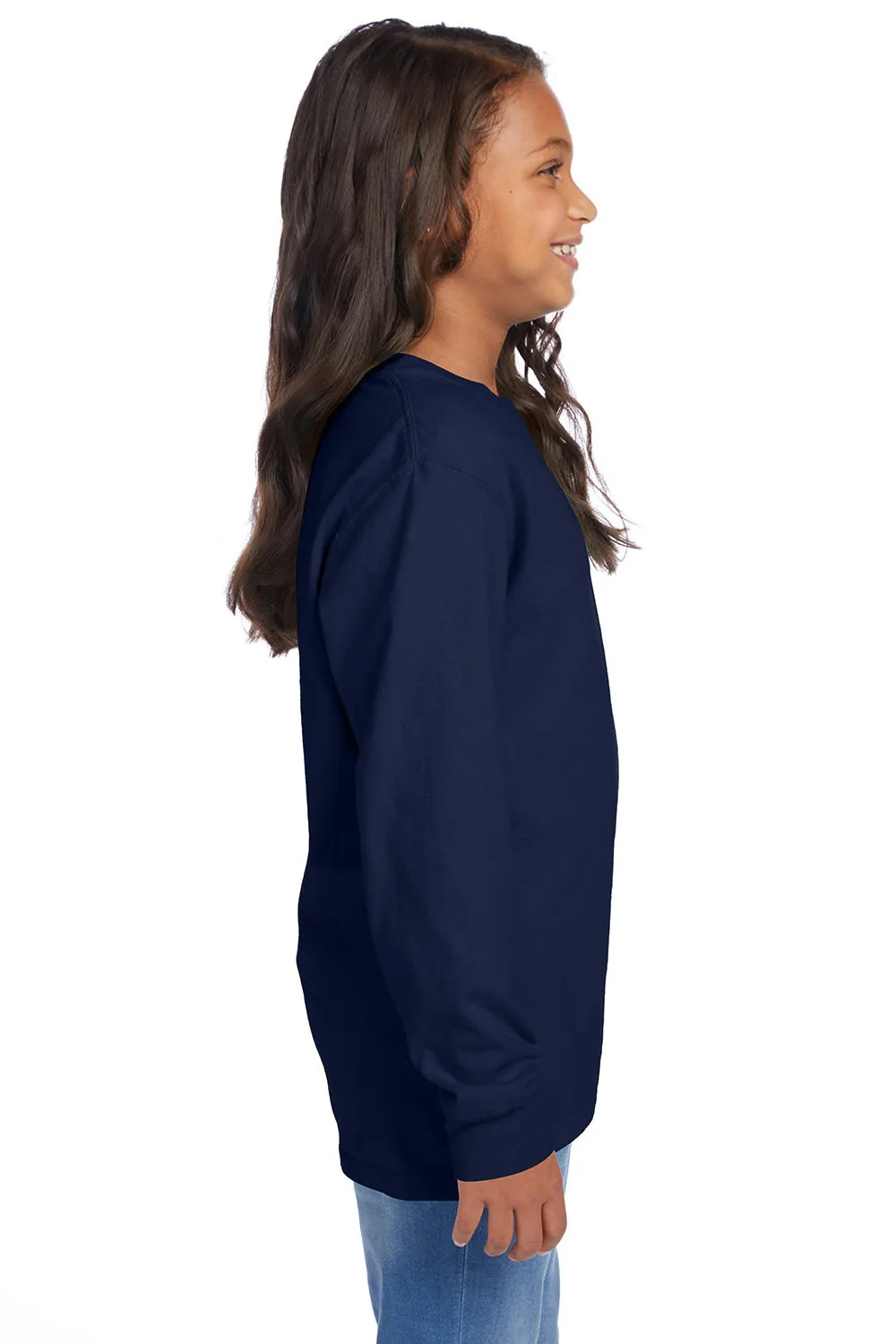 ComfortWash By Hanes Youth Garment Dyed Long Sleeve Crewneck T-Shirt - Navy Blue