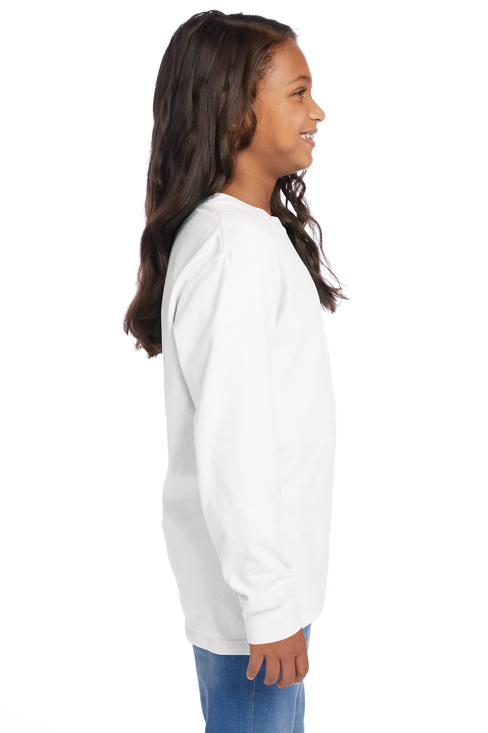 ComfortWash By Hanes Youth Garment Dyed Long Sleeve Crewneck T-Shirt - White