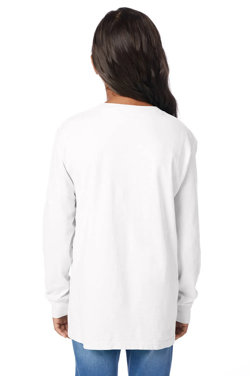 ComfortWash By Hanes Youth Garment Dyed Long Sleeve Crewneck T-Shirt - White