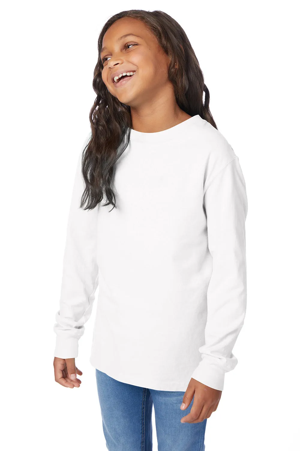 ComfortWash By Hanes Youth Garment Dyed Long Sleeve Crewneck T-Shirt - White