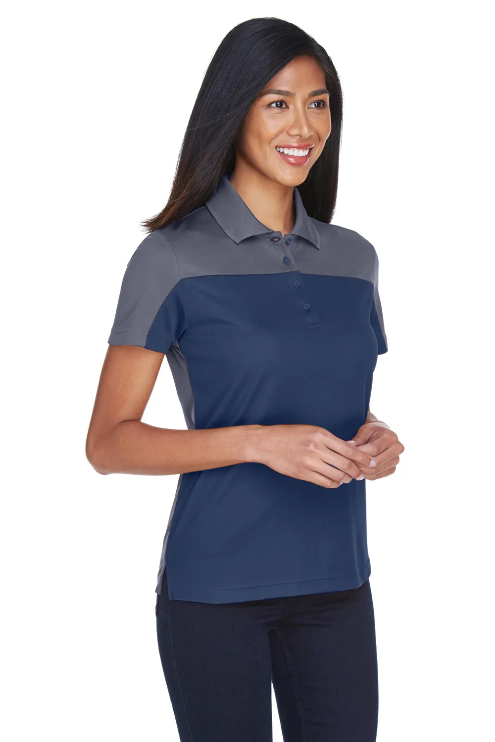 Core 365 Womens Balance Performance Moisture Wicking Short Sleeve Polo Shirt - Classic Navy Blue/Carbon Grey