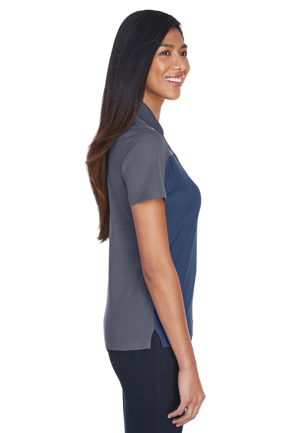 Core 365 Womens Balance Performance Moisture Wicking Short Sleeve Polo Shirt - Classic Navy Blue/Carbon Grey
