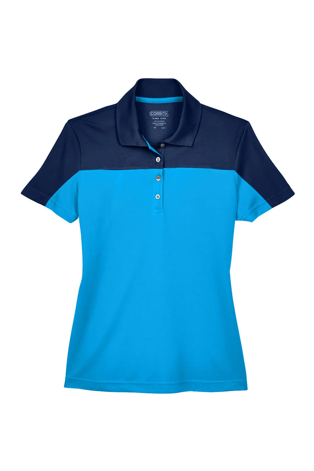 Core 365 Womens Balance Performance Moisture Wicking Short Sleeve Polo Shirt - Electric Blue/Classic Navy Blue