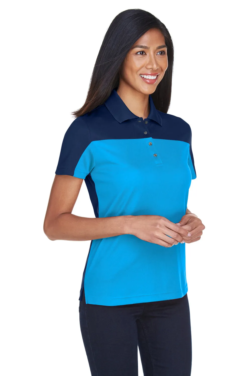 Core 365 Womens Balance Performance Moisture Wicking Short Sleeve Polo Shirt - Electric Blue/Classic Navy Blue