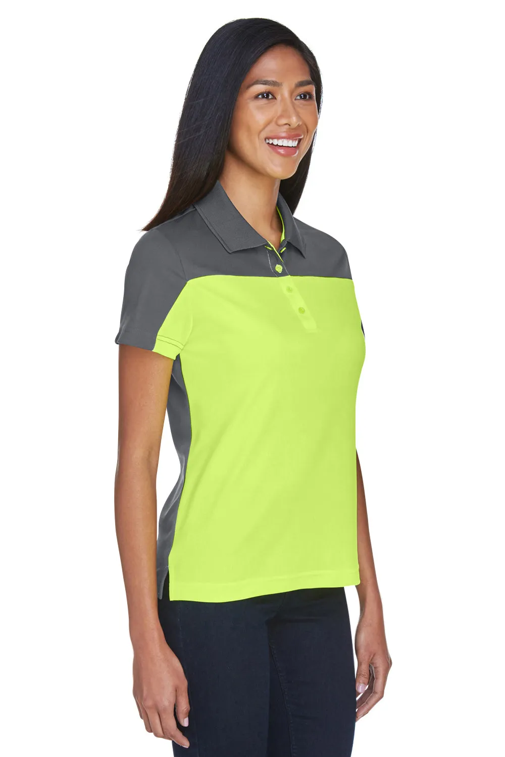 Core 365 Womens Balance Performance Moisture Wicking Short Sleeve Polo Shirt - Safety Yellow/Carbon Grey