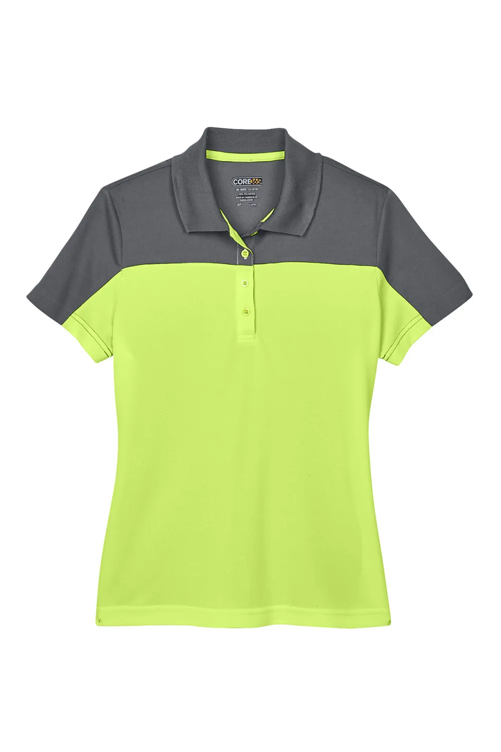 Core 365 Womens Balance Performance Moisture Wicking Short Sleeve Polo Shirt - Safety Yellow/Carbon Grey