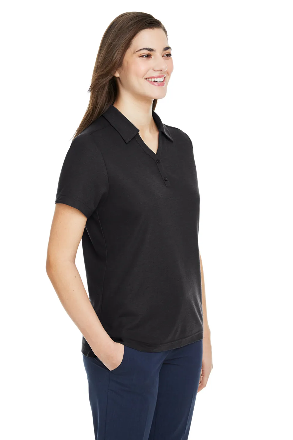 Core 365 Womens Fusion ChromaSoft Performance Moisture Wicking Pique Short Sleeve Polo Shirt - Black