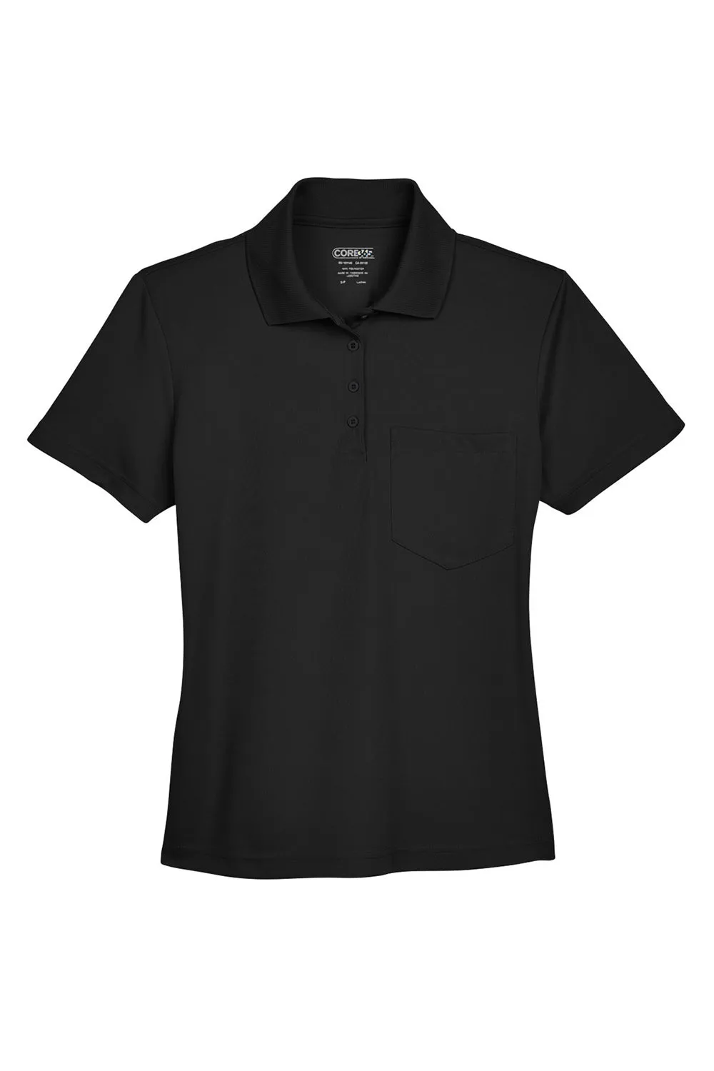 Core 365 Womens Origin Performance Moisture Wicking Short Sleeve Polo Shirt w/ Pocket - Black