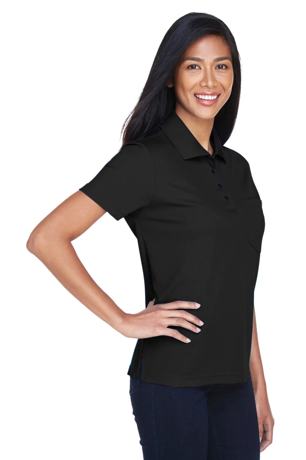 Core 365 Womens Origin Performance Moisture Wicking Short Sleeve Polo Shirt w/ Pocket - Black