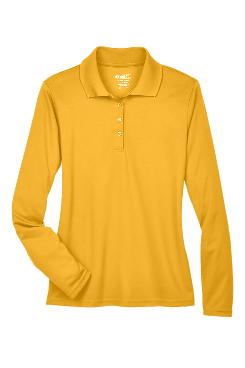Core 365 Womens Pinnacle Performance Moisture Wicking Long Sleeve Polo Shirt - Campus Gold