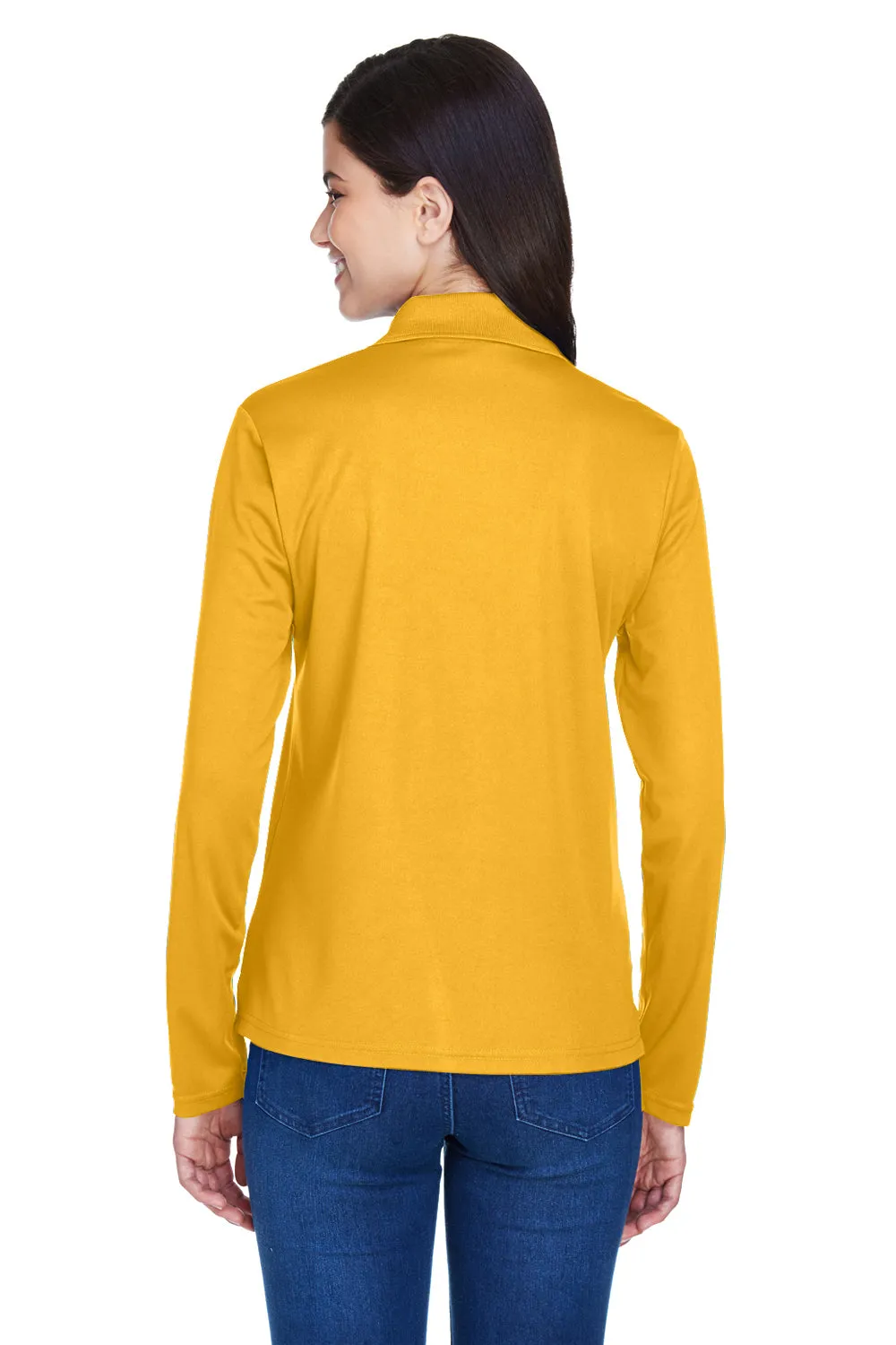Core 365 Womens Pinnacle Performance Moisture Wicking Long Sleeve Polo Shirt - Campus Gold
