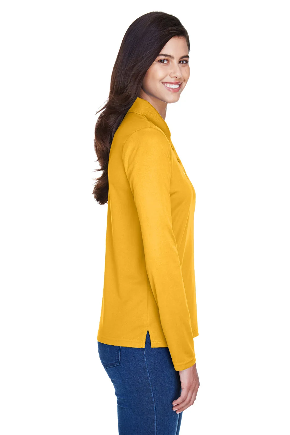 Core 365 Womens Pinnacle Performance Moisture Wicking Long Sleeve Polo Shirt - Campus Gold