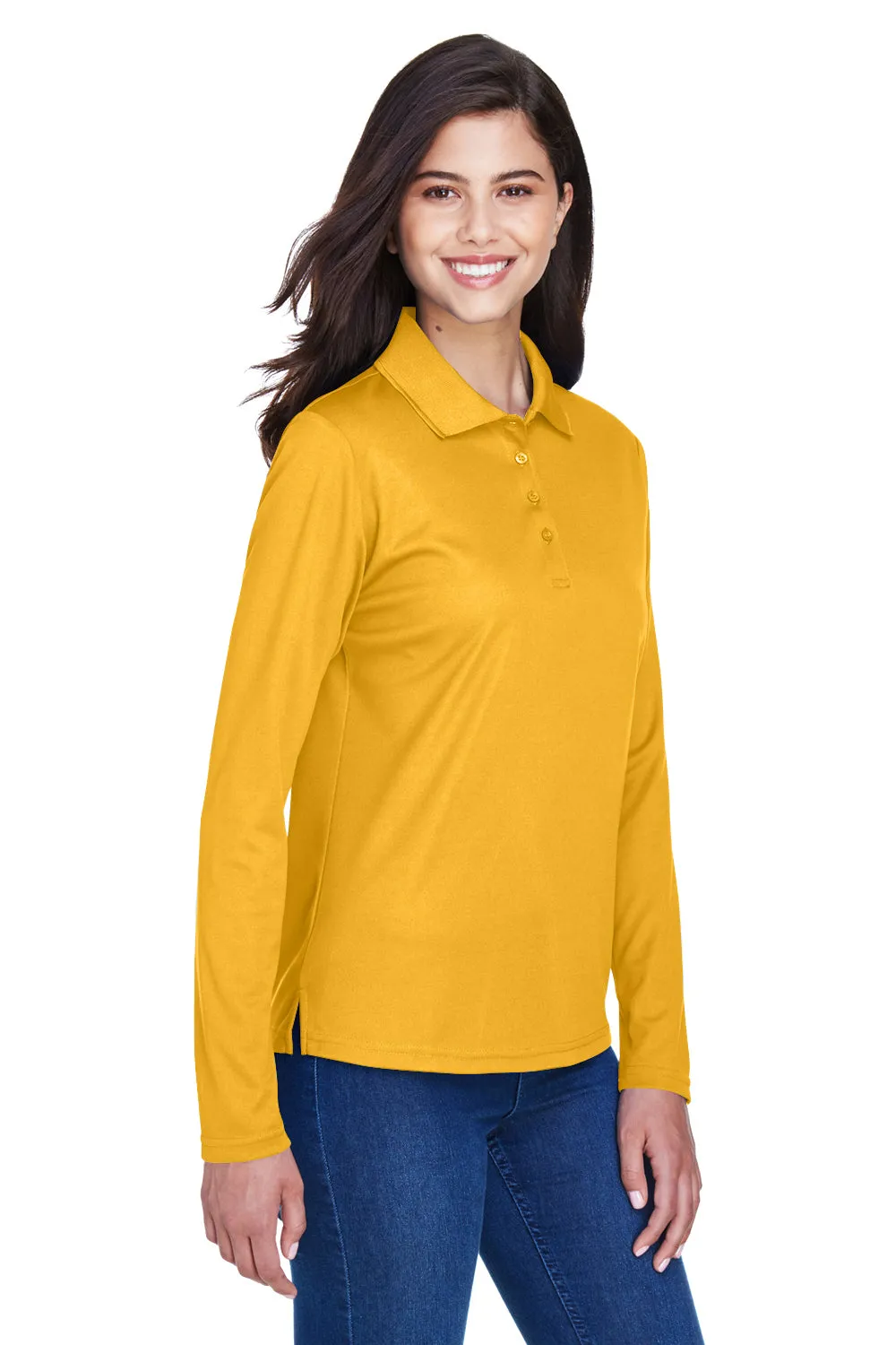 Core 365 Womens Pinnacle Performance Moisture Wicking Long Sleeve Polo Shirt - Campus Gold