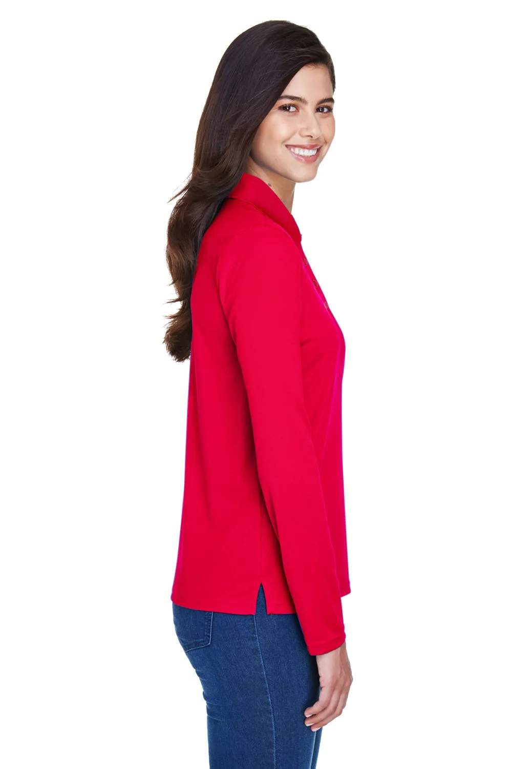 Core 365 Womens Pinnacle Performance Moisture Wicking Long Sleeve Polo Shirt - Classic Red