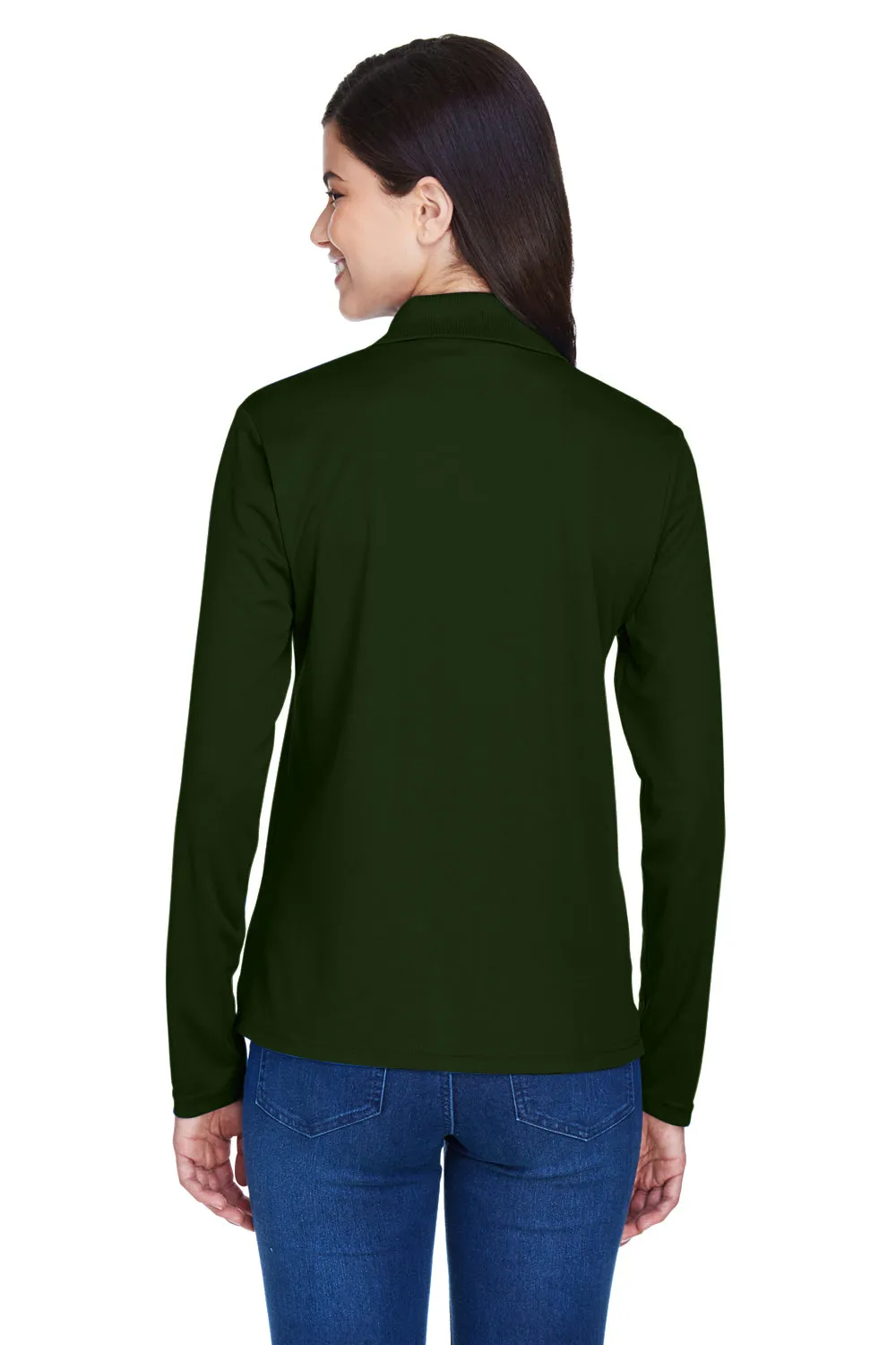 Core 365 Womens Pinnacle Performance Moisture Wicking Long Sleeve Polo Shirt - Forest Green
