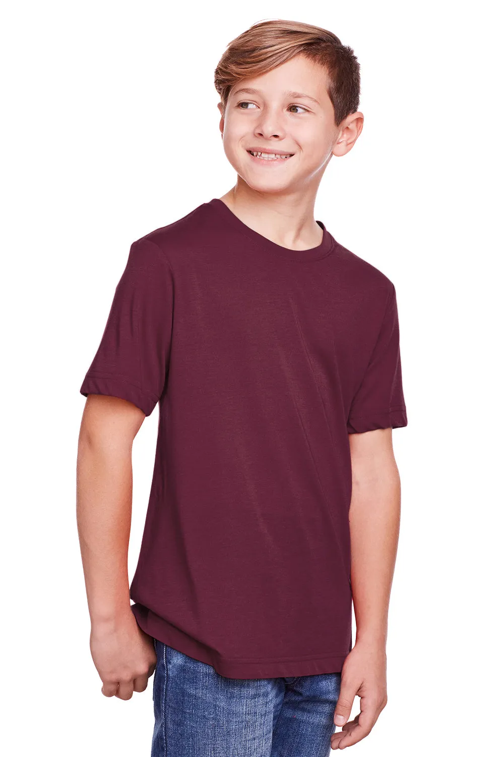 Core 365 Youth Fusion ChromaSoft Performance Moisture Wicking Short Sleeve Crewneck T-Shirt - Burgundy
