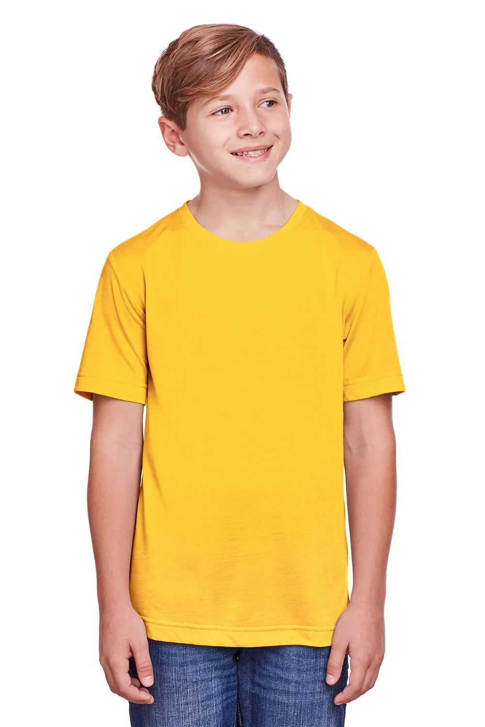 Core 365 Youth Fusion ChromaSoft Performance Moisture Wicking Short Sleeve Crewneck T-Shirt - Campus Gold