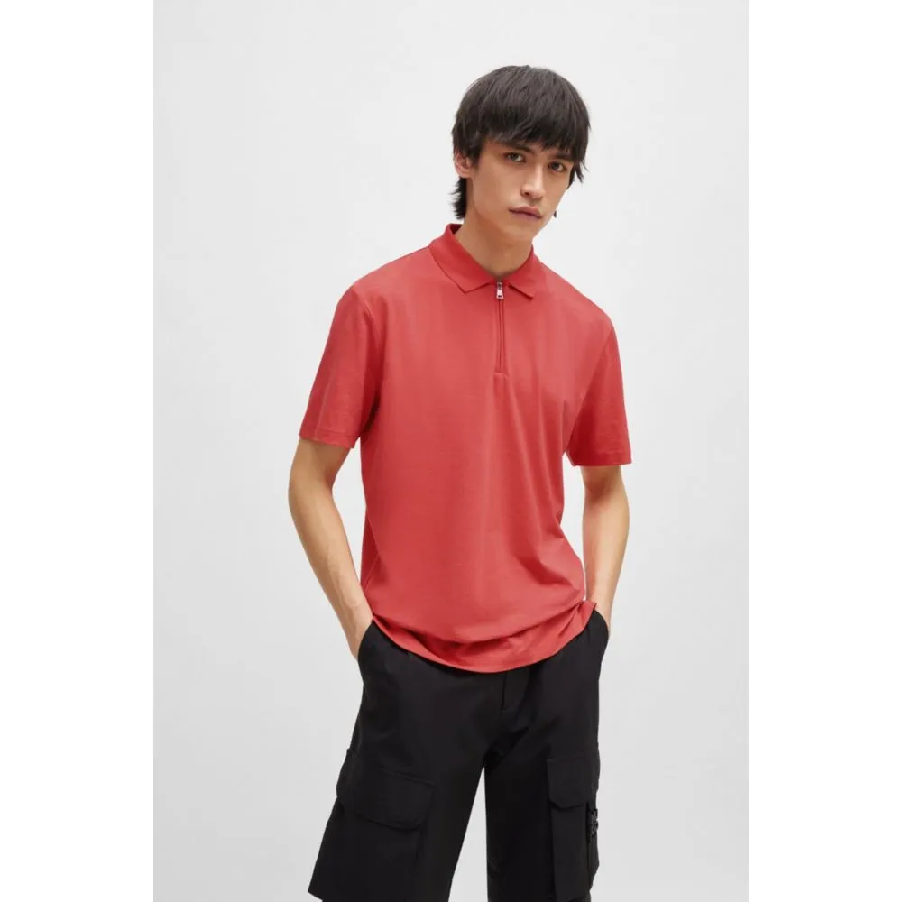 Cotton-blend polo shirt with zip placket