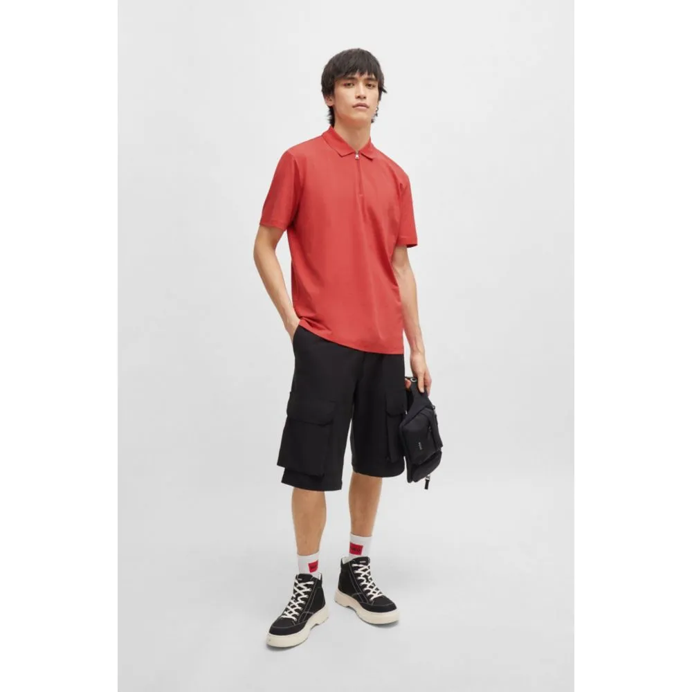 Cotton-blend polo shirt with zip placket