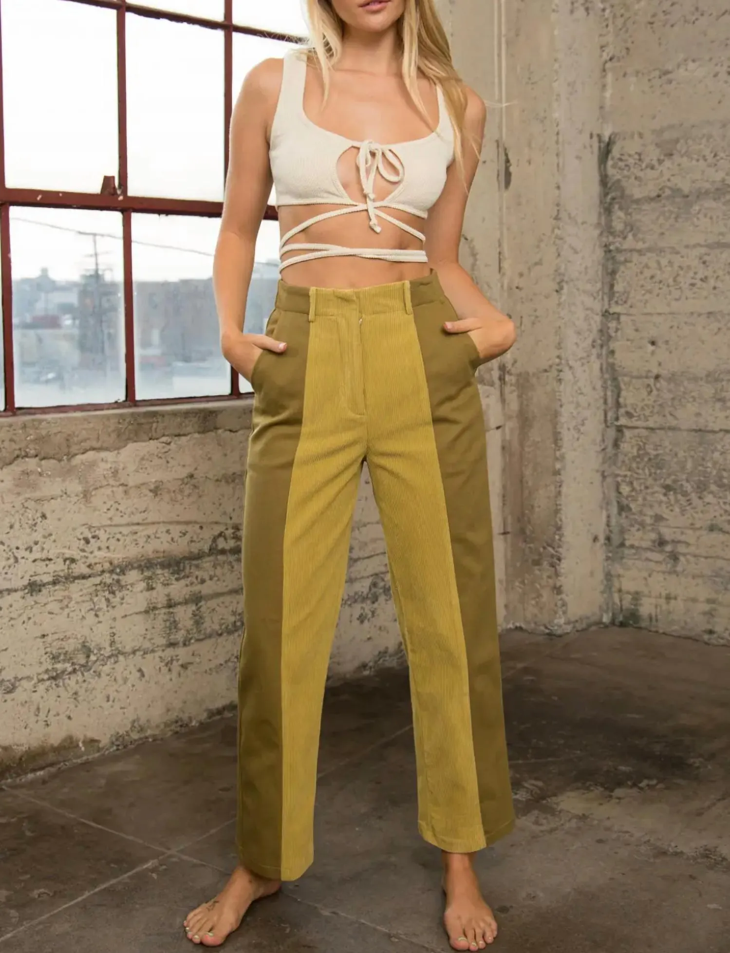 Danielle Split Panel Pants In Lime