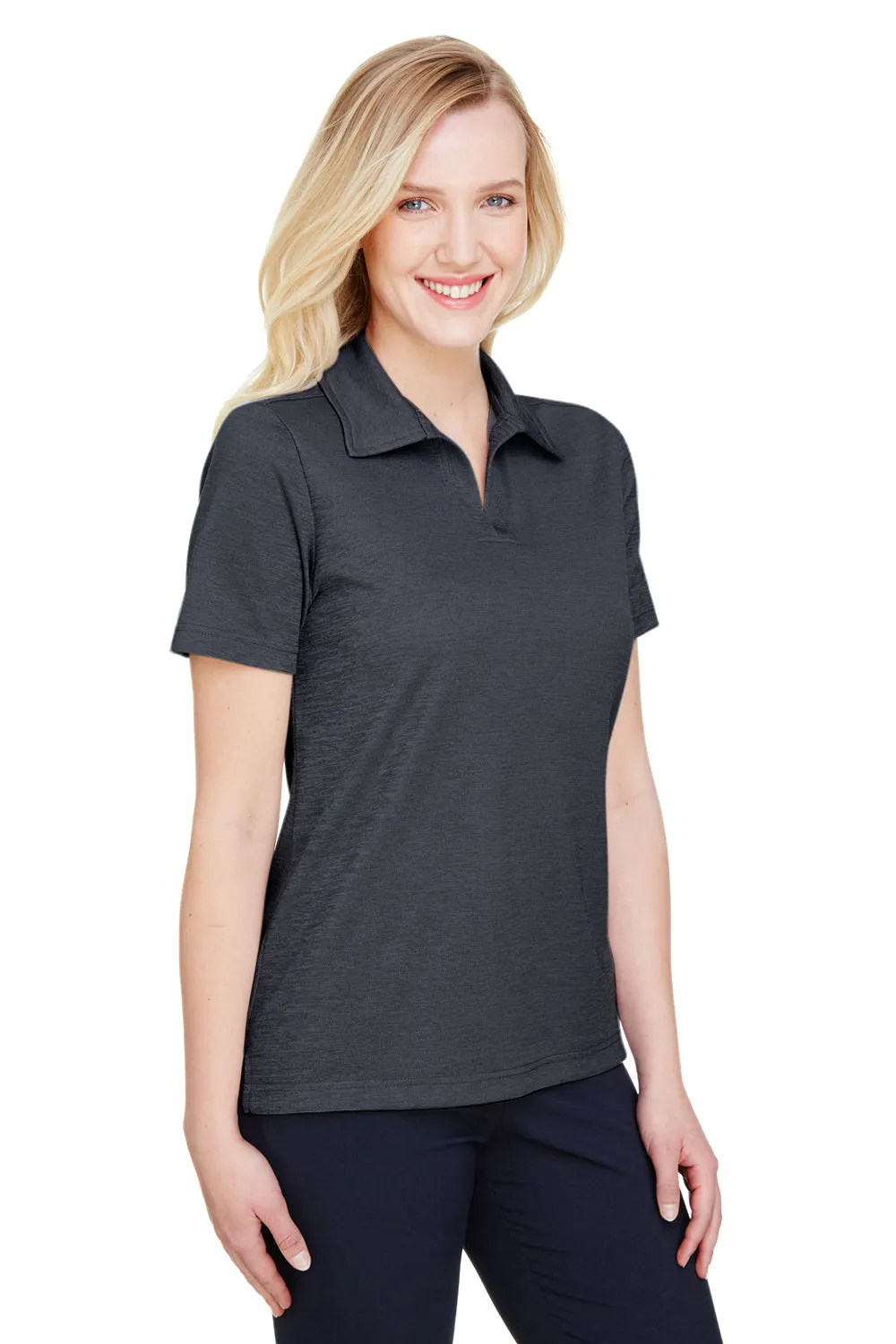 Devon & Jones Womens CrownLux Address Melange Performance Moisture Wicking Short Sleeve Polo Shirt - Heather Black
