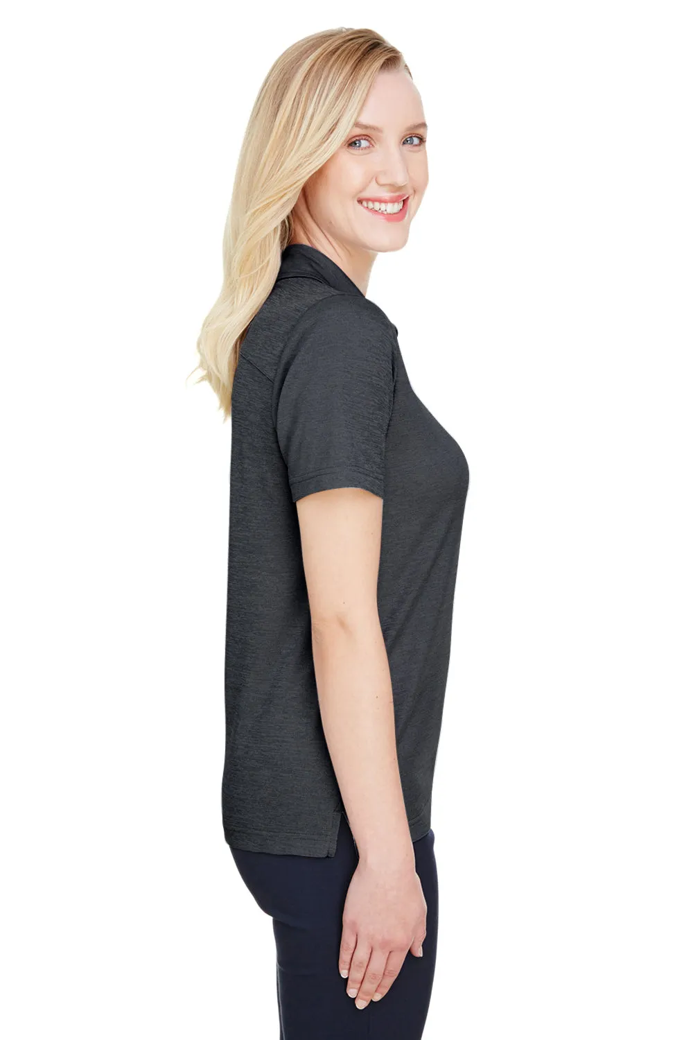 Devon & Jones Womens CrownLux Address Melange Performance Moisture Wicking Short Sleeve Polo Shirt - Heather Black