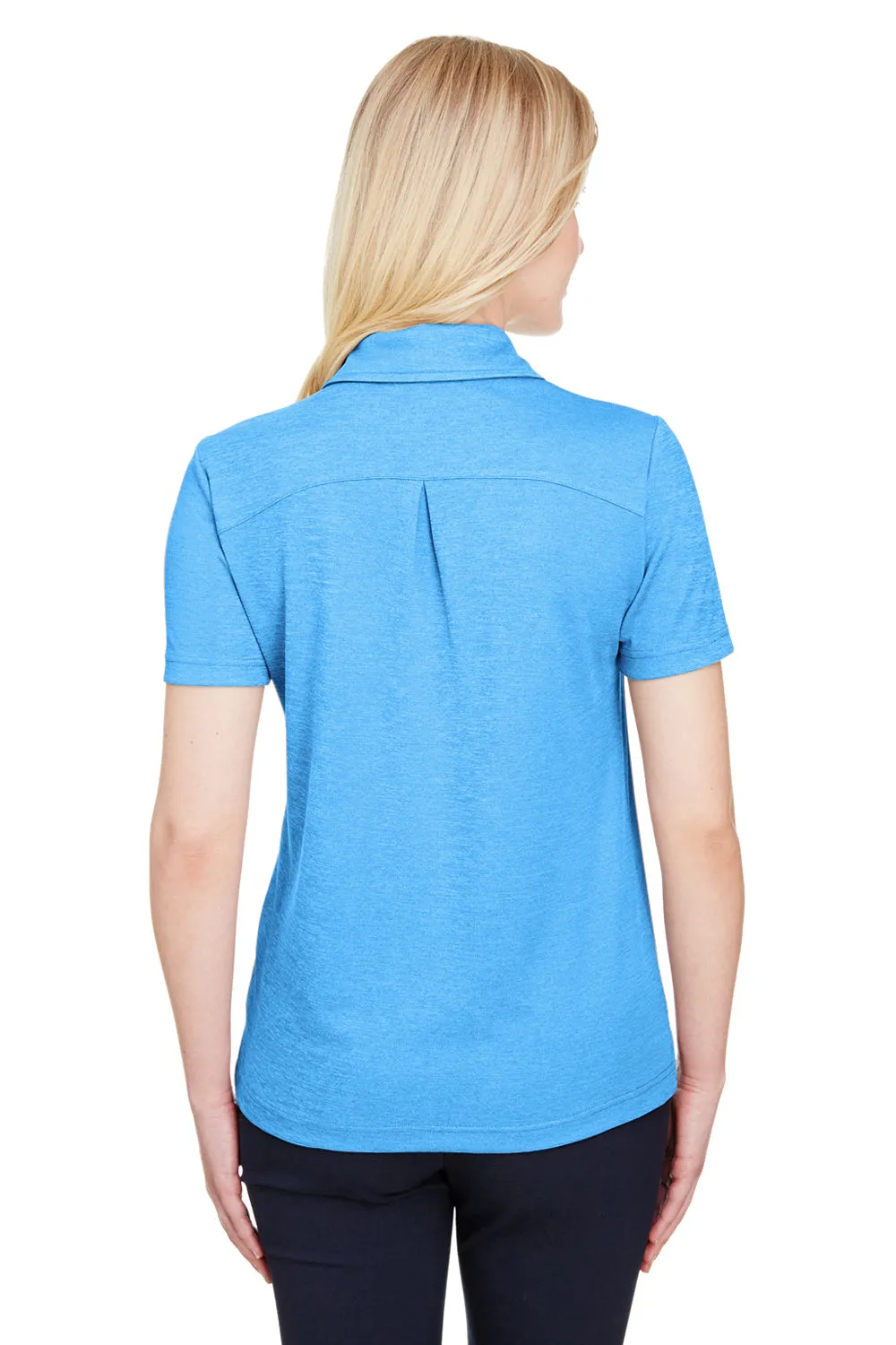 Devon & Jones Womens CrownLux Address Melange Performance Moisture Wicking Short Sleeve Polo Shirt - Heather Ocean Blue