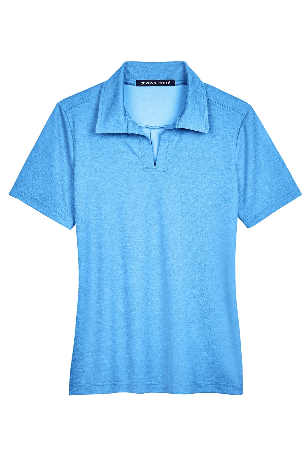 Devon & Jones Womens CrownLux Address Melange Performance Moisture Wicking Short Sleeve Polo Shirt - Heather Ocean Blue