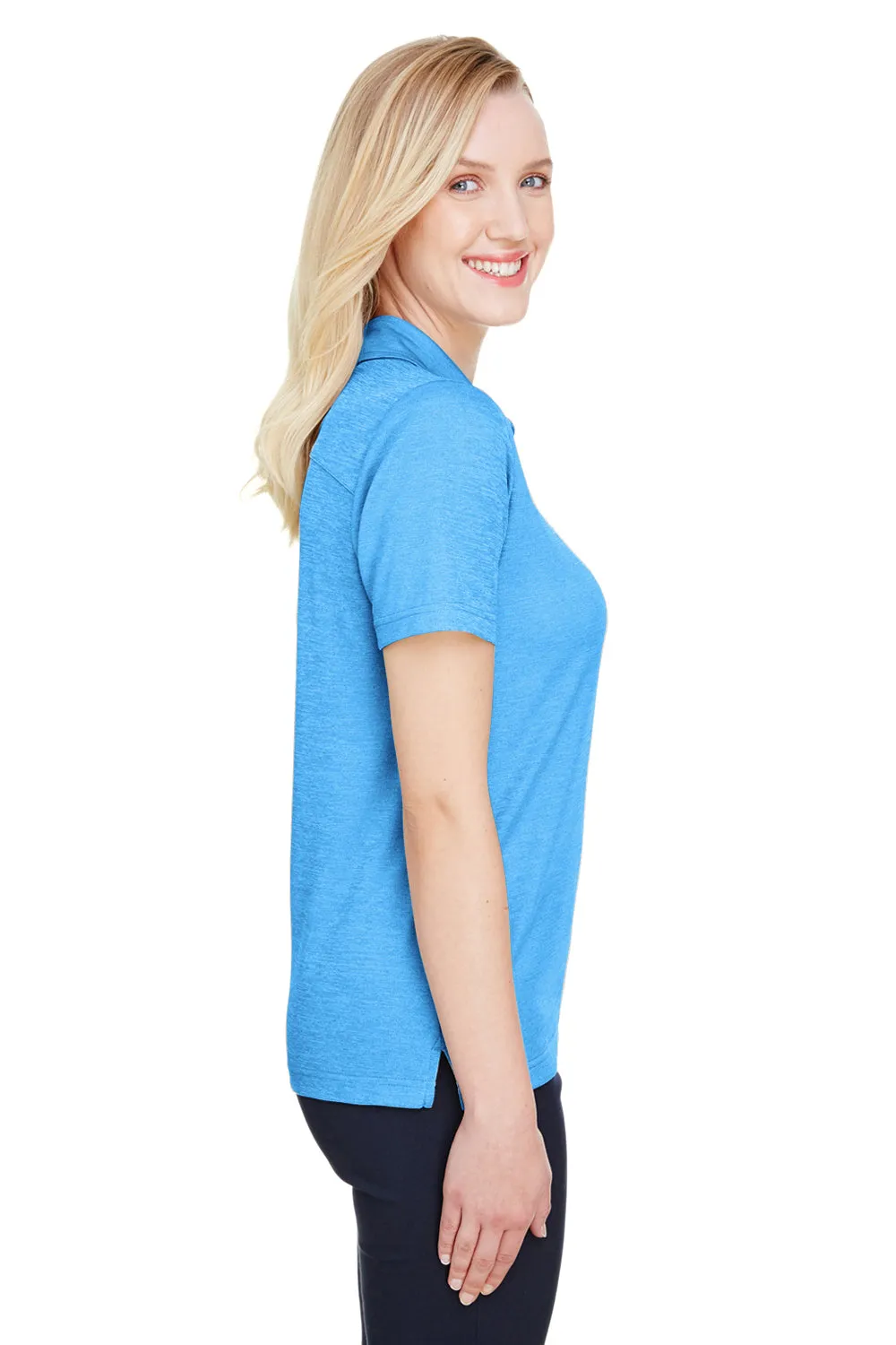 Devon & Jones Womens CrownLux Address Melange Performance Moisture Wicking Short Sleeve Polo Shirt - Heather Ocean Blue