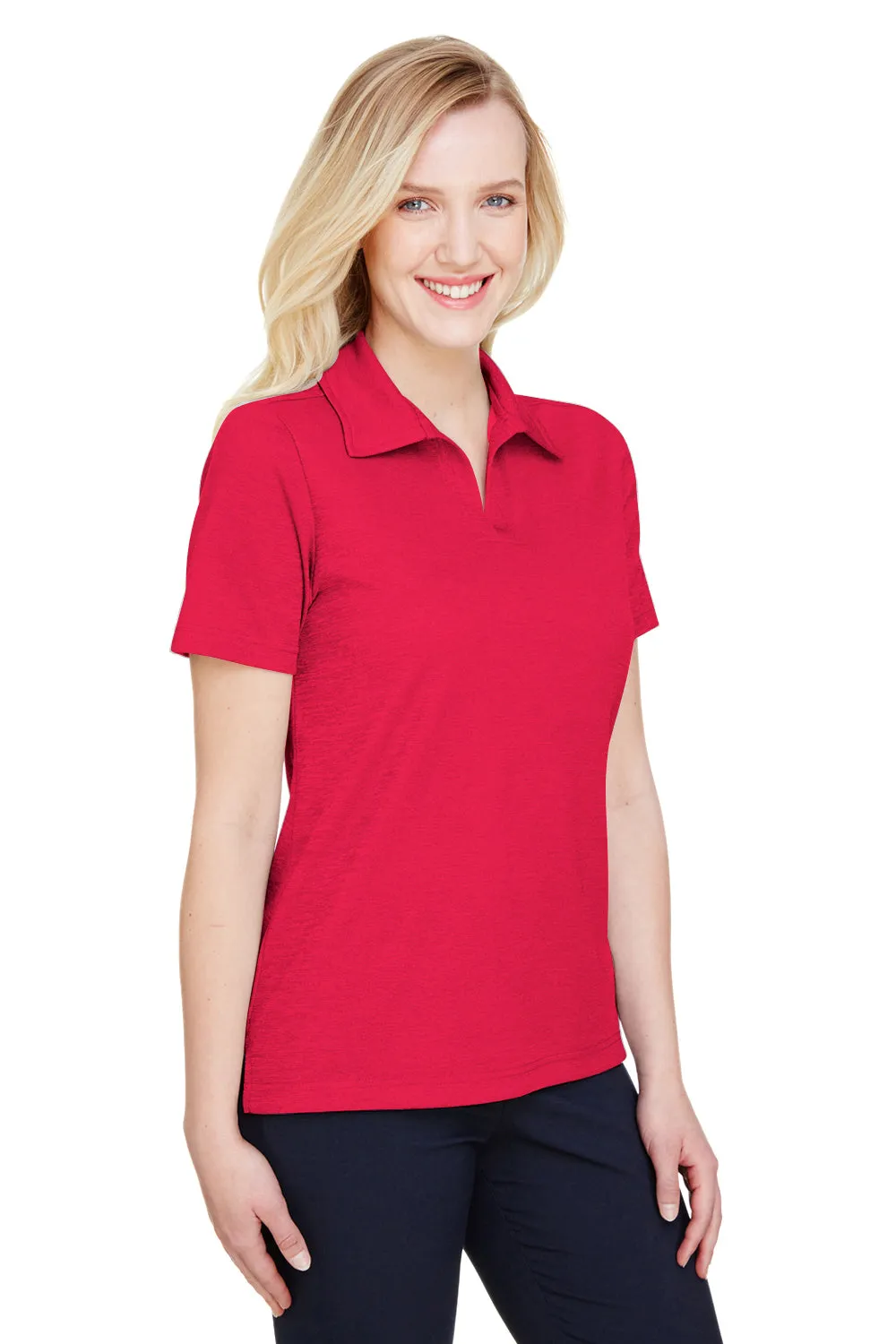 Devon & Jones Womens CrownLux Address Melange Performance Moisture Wicking Short Sleeve Polo Shirt - Heather Red