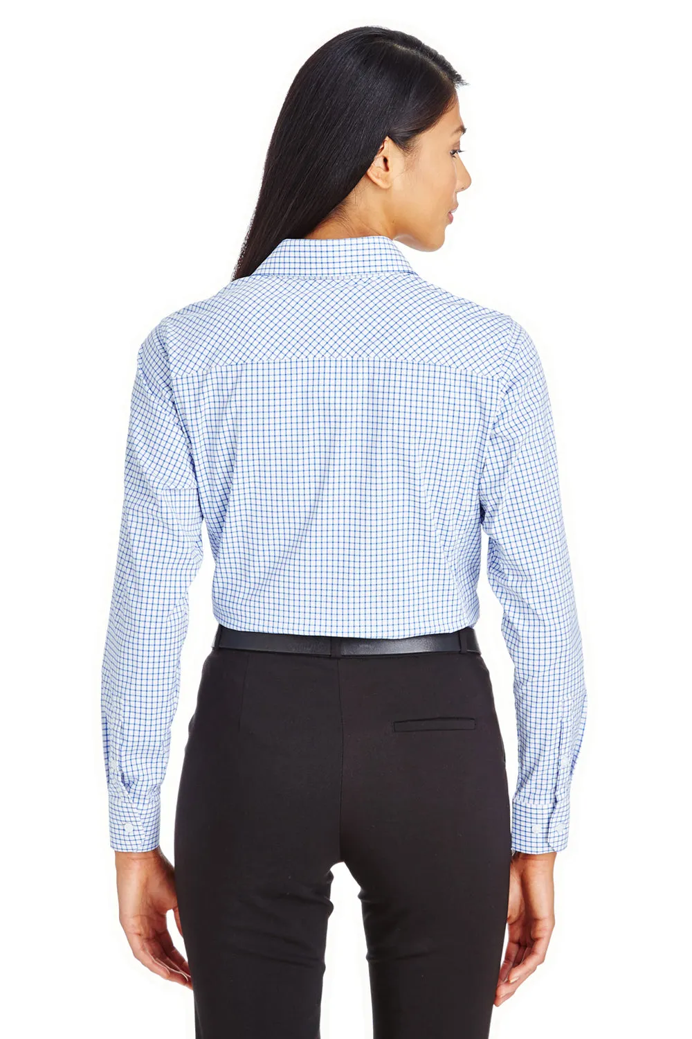 Devon & Jones Womens CrownLux Performance Moisture Wicking Long Sleeve Button Down Shirt - French Blue/White