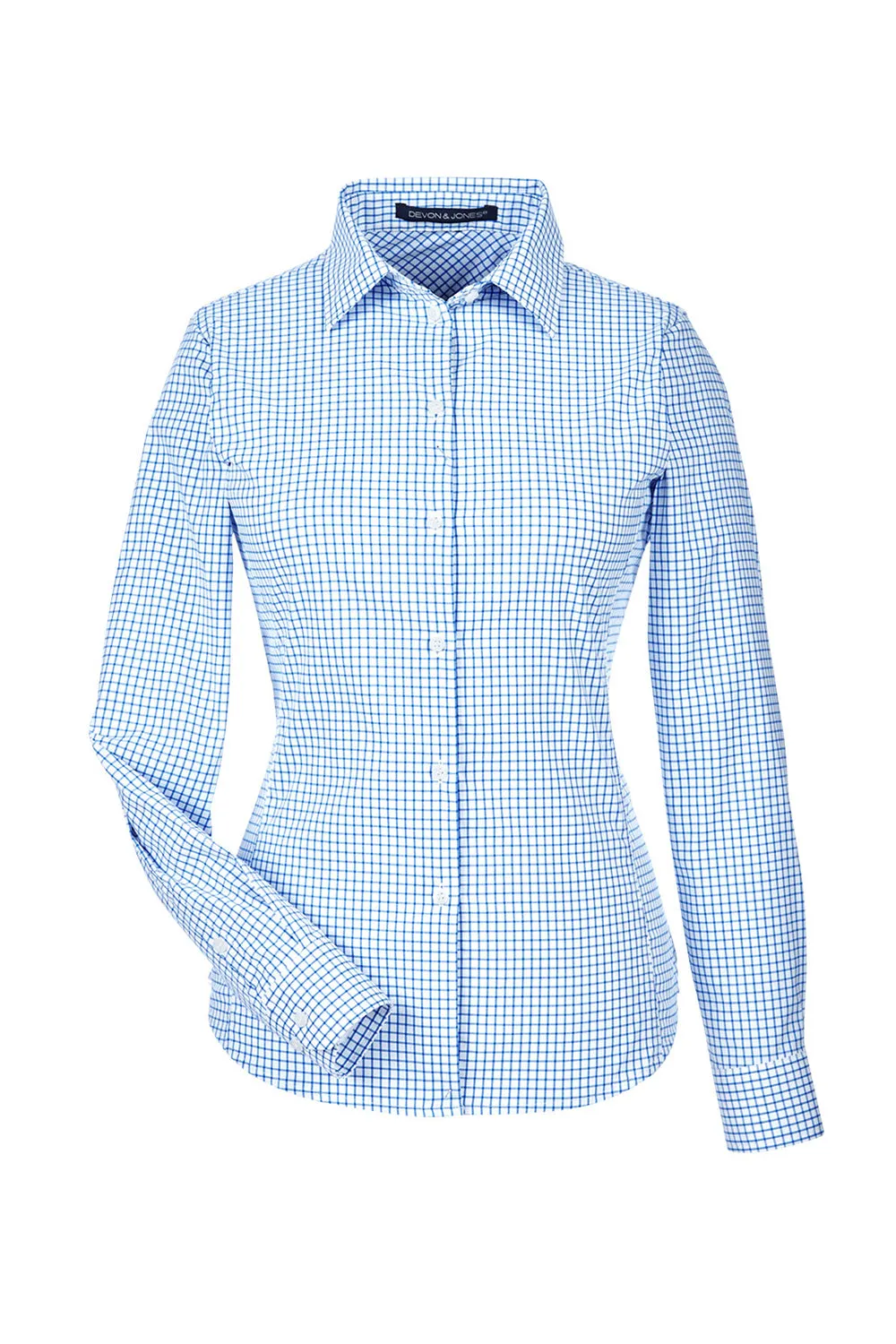 Devon & Jones Womens CrownLux Performance Moisture Wicking Long Sleeve Button Down Shirt - French Blue/White