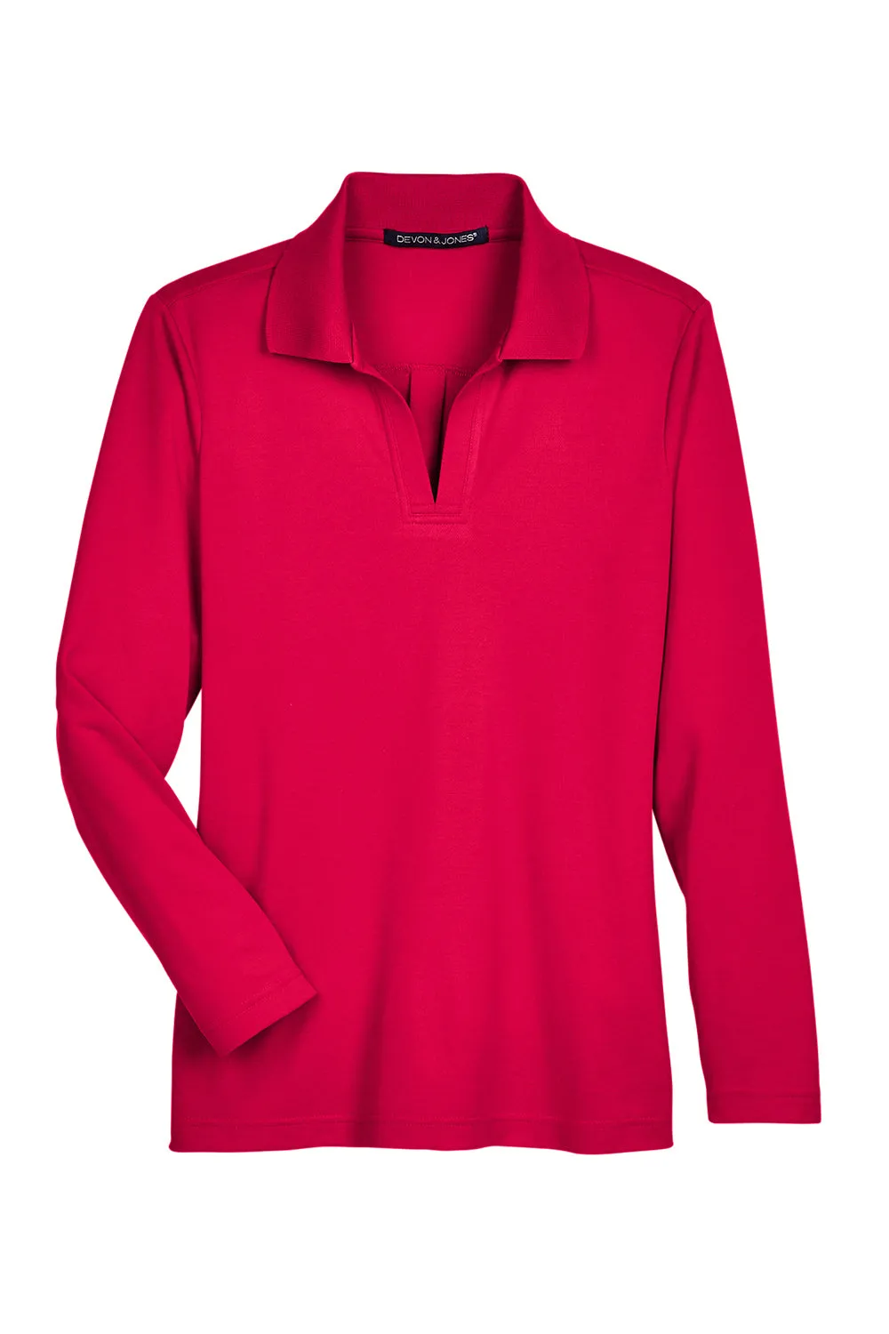 Devon & Jones Womens CrownLux Performance Moisture Wicking Long Sleeve Polo Shirt - Red