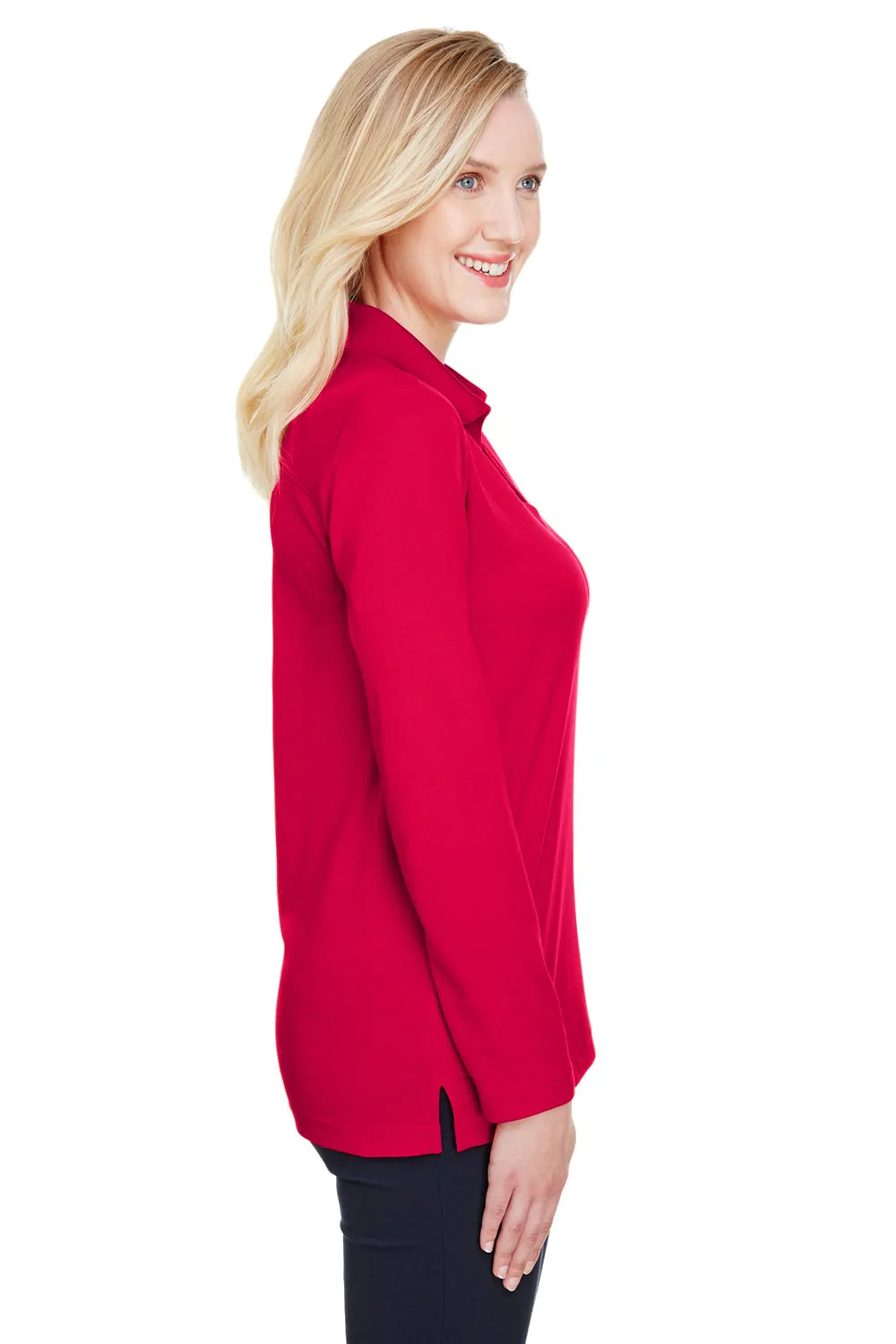 Devon & Jones Womens CrownLux Performance Moisture Wicking Long Sleeve Polo Shirt - Red