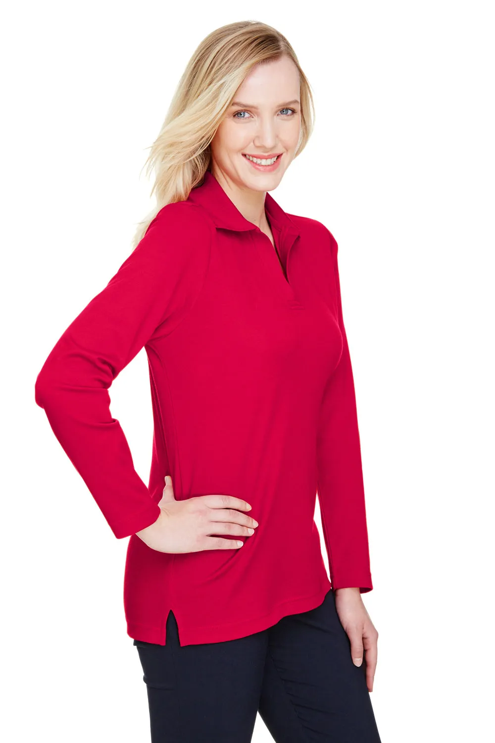 Devon & Jones Womens CrownLux Performance Moisture Wicking Long Sleeve Polo Shirt - Red
