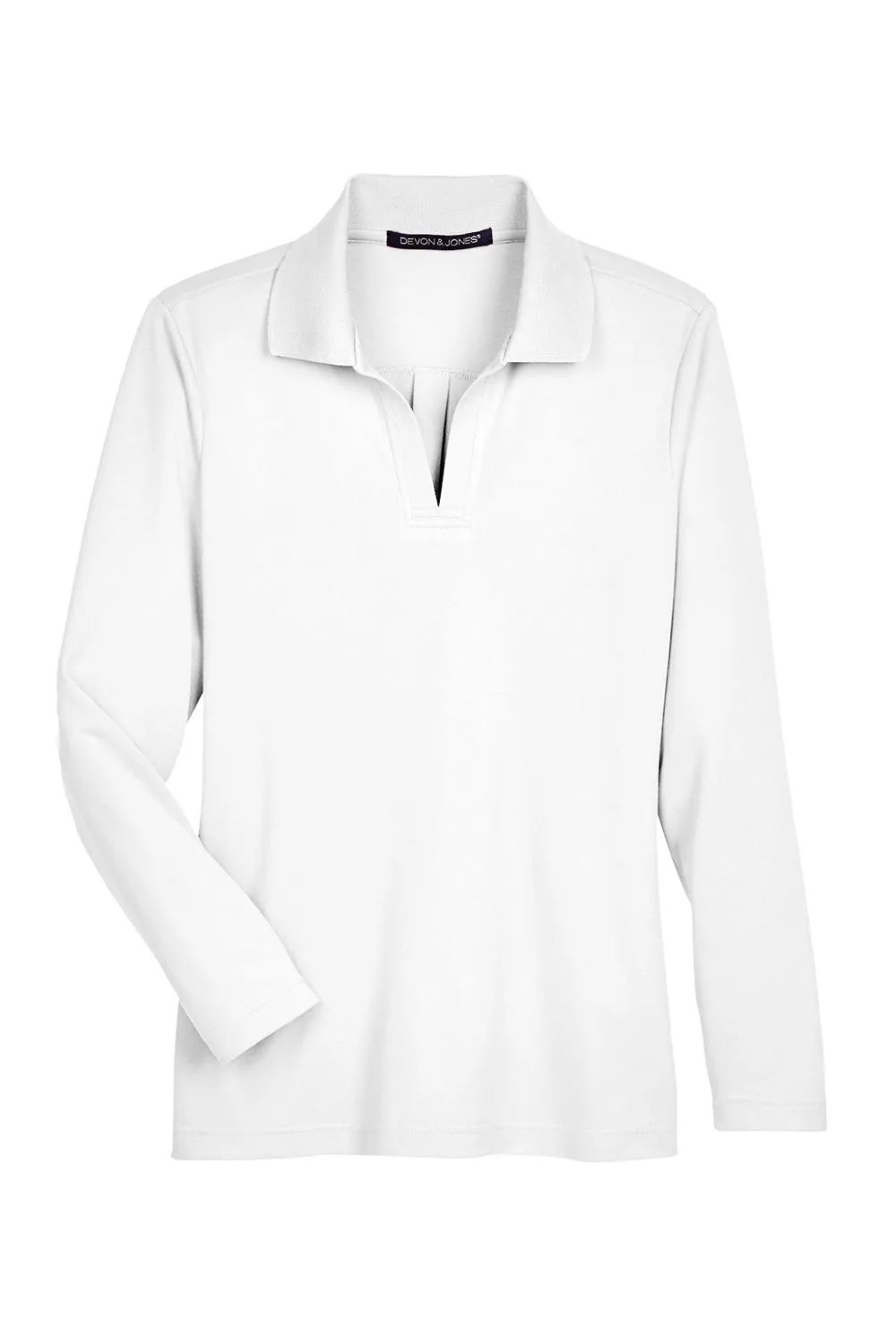 Devon & Jones Womens CrownLux Performance Moisture Wicking Long Sleeve Polo Shirt - White