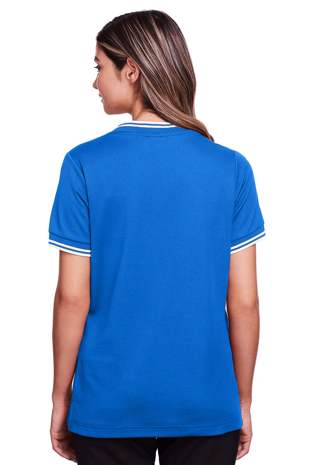 Devon & Jones Womens CrownLux Performance Moisture Wicking Short Sleeve Polo Shirt - French Blue/White