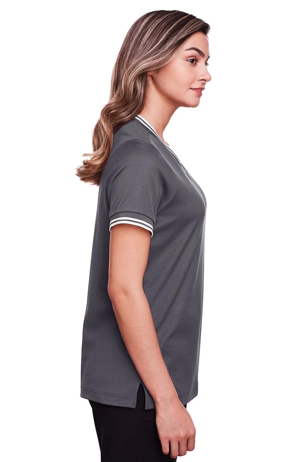 Devon & Jones Womens CrownLux Performance Moisture Wicking Short Sleeve Polo Shirt - Graphite Grey/White